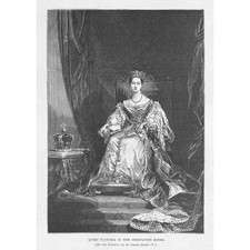 QUEEN VICTORIA in her Coronation Robes - Antique Print 1901