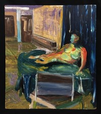 Modern British School Oil On Board Life Study Painting Of Reclining Female Nude.