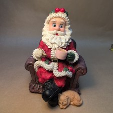 Vintage Christmas Santa Claus Drinking Hot Chocolate Resin Figure Ornament Decor