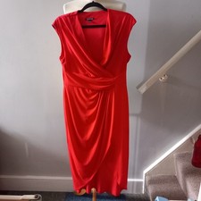 Women's Roman Petite Red Wrap Styled Dress UK Size 14