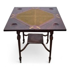 Antique Victorian mahogany folding envelope games table - fold out poker table