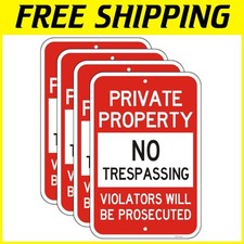 Large Reflective Private Property Sign, 12x18 Inches, 4 Pack