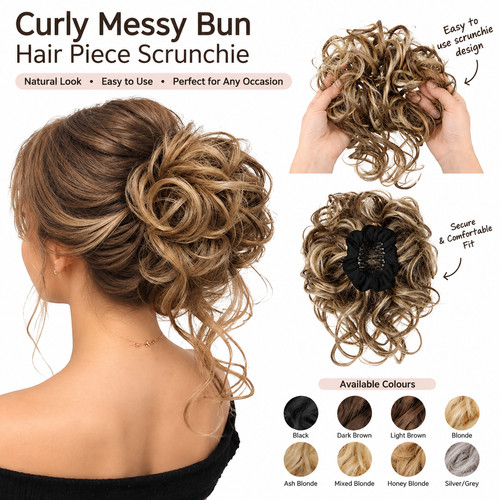 Curly real human messy bun - curly,