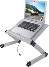 Folding Laptop Desk Table Bed Adjustable Portable Stand Tray With Fan Grey UK