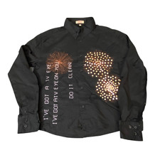 Free Wave Shirt Mens L Black Sequins Regular Fit Long Sleeve Collar Button Down