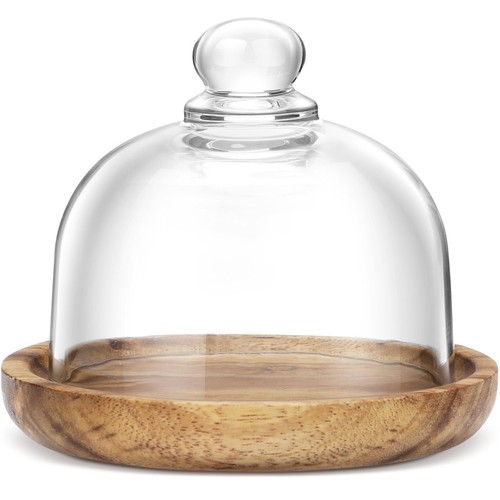 Wood cake stand with glass - wood,