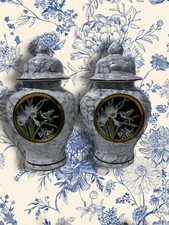 The Art of Chokin 24K Gold Gilded Engraving Lidded Vase/ Ginger Jar Pair 