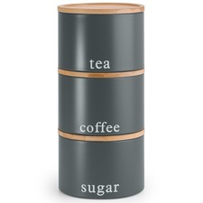 Tea Coffee Sugar Canisters Set of 3 Jars, Round Airtight Canisters Jars Storage