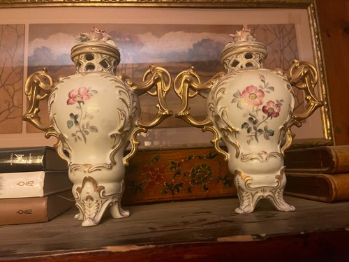 Pair ornate porcelain - porcelain, mantel