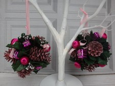 Purple / Pink  Bauble Hanging Christmas Tree Decoration Ball x2 Kissing Balls