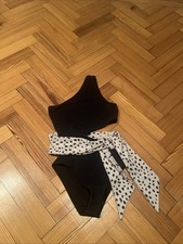 BNWOT Beach Riot Swimsuit With Tie Belt Size Small Black With Beige Tie Belt