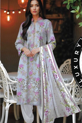Stitched printed sequence lawn - stitched,