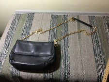 Liz Claiborne Black Leather Handbag Gold Chain Handle Small