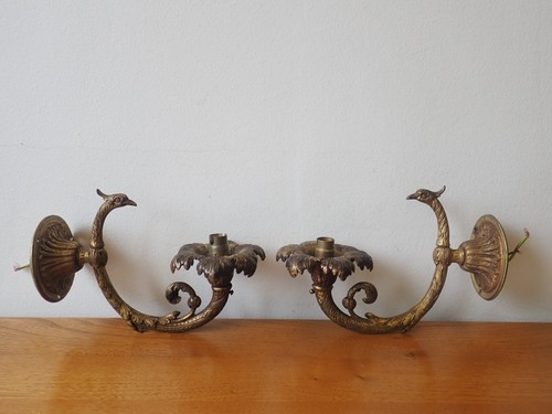 Pair brass peacock style - of,