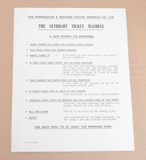 Bus Coach Staff Notice Birmingham & Midland Omnibus Setright Ticket Machine 1956