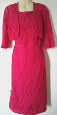 Berkertex Pink Red Lace Dress Bolero Suit & Roman Coat Mother of the Bride 16 UK
