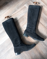Peter Kaiser Black Suede Leather Sock Pull On Block Heel Knee Boots UK 3.5