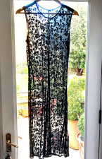 Genuine Vintage Black Velvet/Silk? Chiffon Semi-Transparent Dress Size 10 VGC