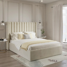 New Winged Panel Plush Upholstered Bed Frame Gas Lift Storage&Mattress All Sizes