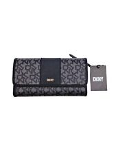 DKNY Carlita Black Large Fold Over Flap Wallet Logo Zipped Purse