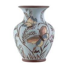 LANGLEY Pottery Vase 4 5/8" Langley Ware Incised Slipware BUTTERFLIES c1884-91