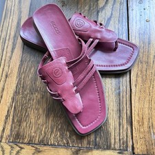 ECCO Women's Red Leather Sandals EUR 39 UK 6 Thong Sandal Flat Shoes NEW