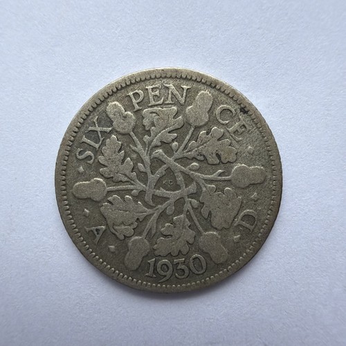 1930 sixpence george silver - v,