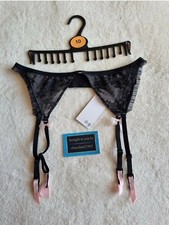 NEW EX M*S FRILLED LACE SUSPENDER BELT SIZE 10 in BLACK and PINK MIX