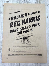 Raleigh Reg Harris Grand Prix Paris Sprint Champion 1951 vintage print advert
