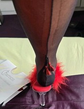 Charnos Tassle Stockings Black Seamed 6-8 Shoes Worn Very Rare Vintage