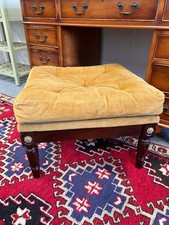 Low Yellow Velvet upholstered button footstool with gilt Yorkshire rose details