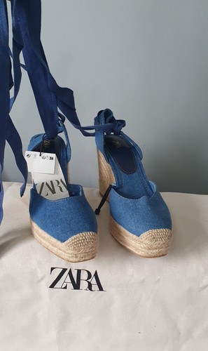 Zara denim wedge sandals - wedge, size