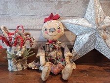 Primitive handmade doll, rustic Christmas Raggedy gingerbread art doll OOAK