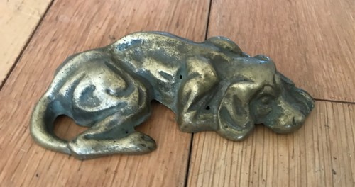 Vintage brass sleeping dog - dog, 6"