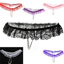 UK6-30 Plus Underwear Lace G-string Thong Lingerie Pearl Beaded Knickers Panties