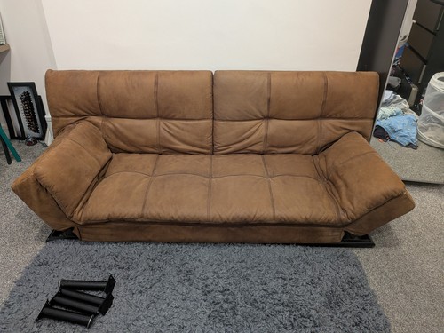 Brown faux leather sofa - , bed