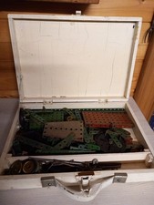  Job lot Of Vintage Meccano .Many Pieces / Accessories + old wood Box 