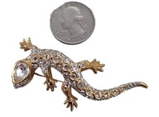 SWAROVSKI GOLD Tone Crystal  and PAVE CRYSTAL LIZARD Gecko Statement BROOCH