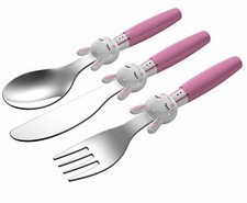 Children's 3pcs Stainless Steel Cutlery Set Rabbit Handle Kids Toddler Baby Love