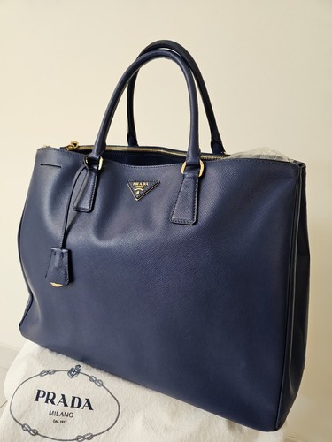 Prada blue saffiano double - saffiano, zip