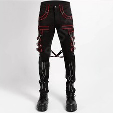 Men's Gothic Pant Trippe Band Black and Red Trims Pant Punk Cyber Chain Trousers