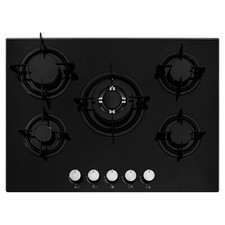 Cookology GGH700BK 70cm Gas-on-Glass Hob in Black with Enamel Pan Supports