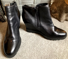 ASH Ladies Black Leather Ankle Boots Size Uk 5  biker style buckles wedge zip