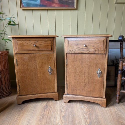 Pair vintage oak bedside - pair, of