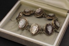 VINTAGE .800 SILVER MOTHER OF PEARL Roman Soldier Links Chain Bracelet 22g - C56