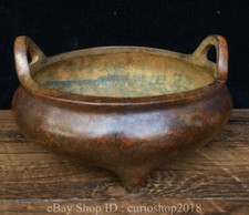 7.2 " Xuande Marked China Bronze Dynasty Palace 2 Ear Incense burner Censer