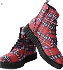Ladies T.U.K Red Tartan Pointy Toe Ankle Boot Trainer Punk Uk 2 Biker Nib