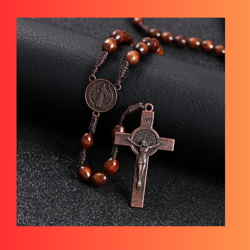 Wooden rosary beads necklace - wooden,