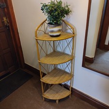 Vintage Mid Century Cane Bamboo Rattan tall Corner shelf Unit