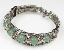 Stunning Tribal Jewellery Green Jade Bead Bacelet 7.6"